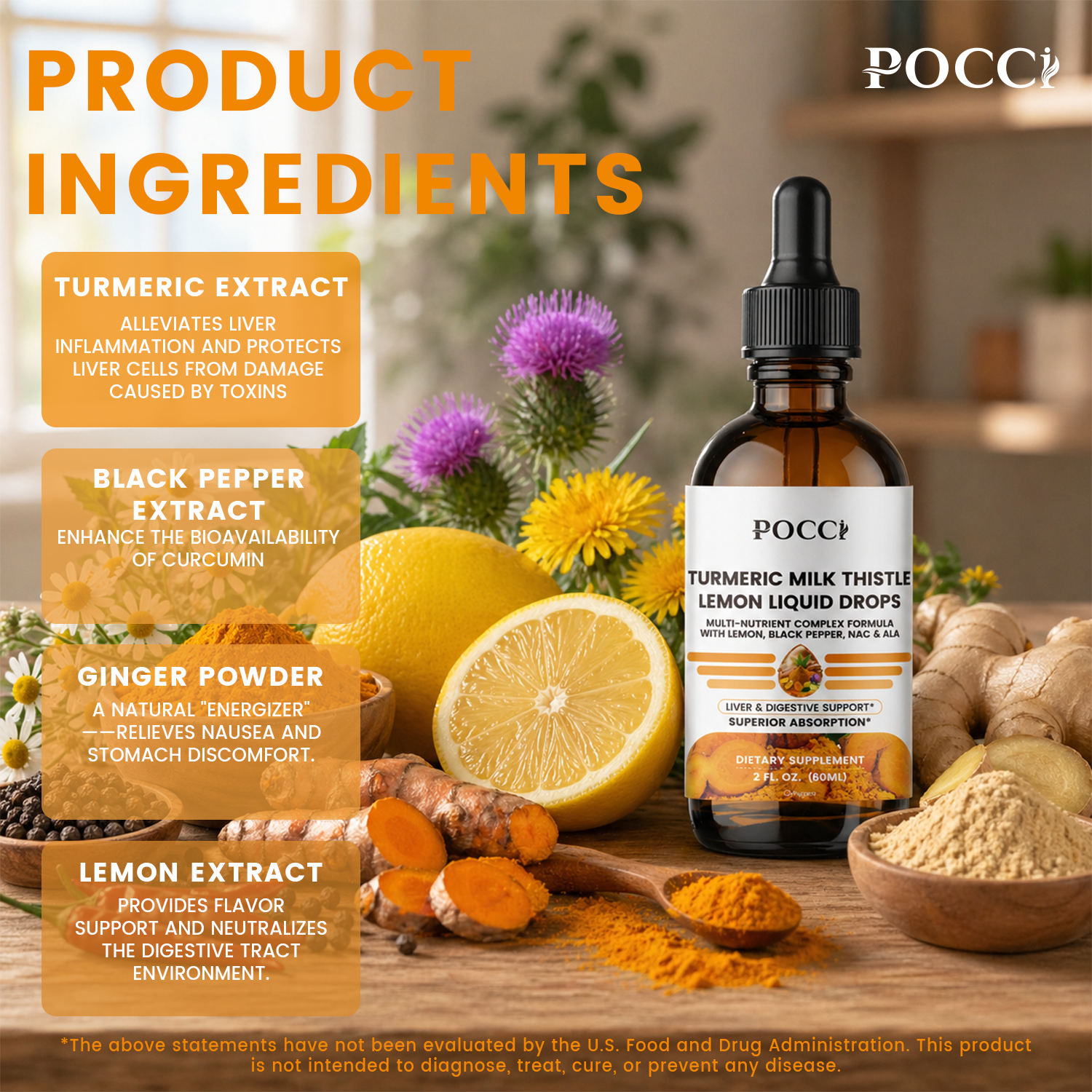 TURMERIC MILK THISTLELEMON LIQUID DROPS POCCI Healthy