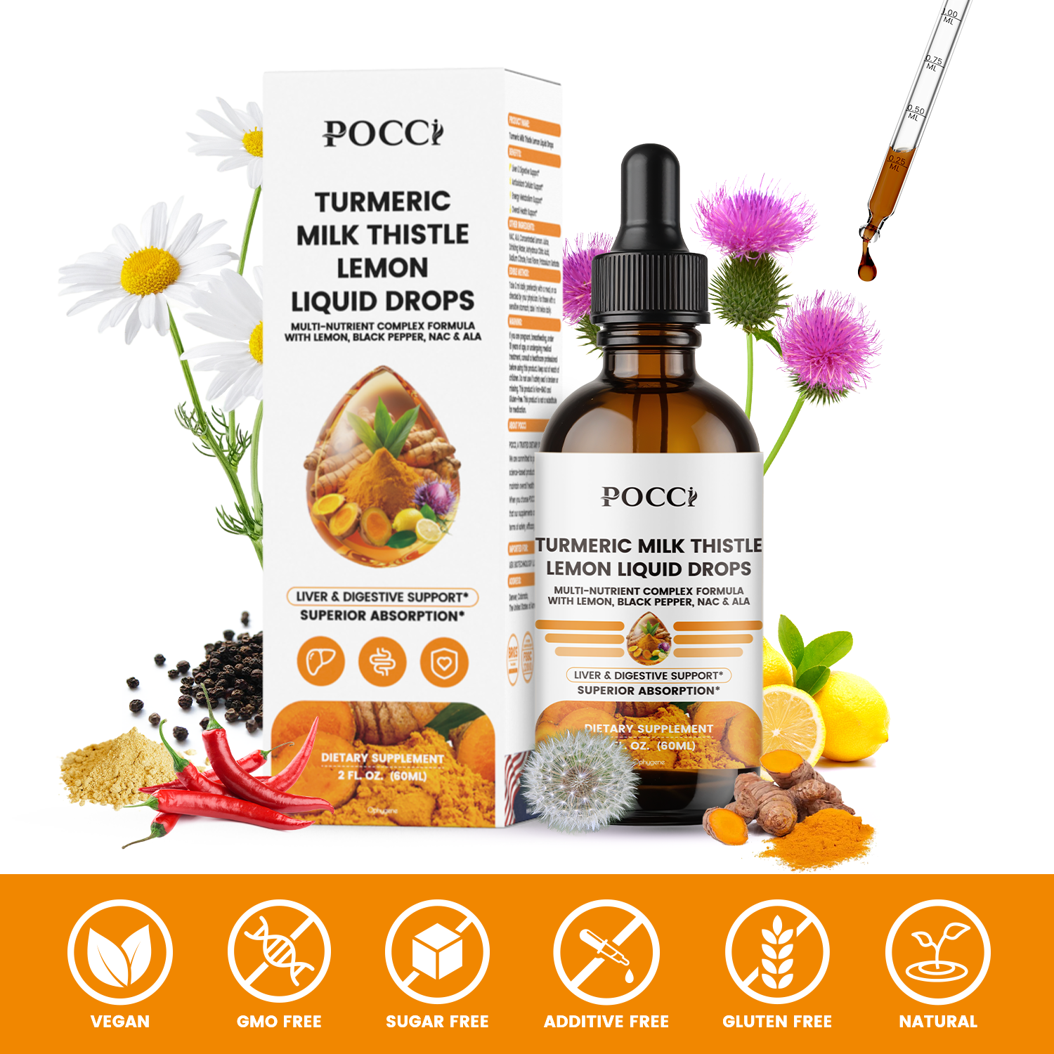 TURMERIC MILK THISTLELEMON LIQUID DROPS POCCI Healthy